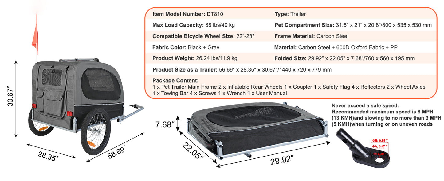 Remorque vélo chien robuste pliable
