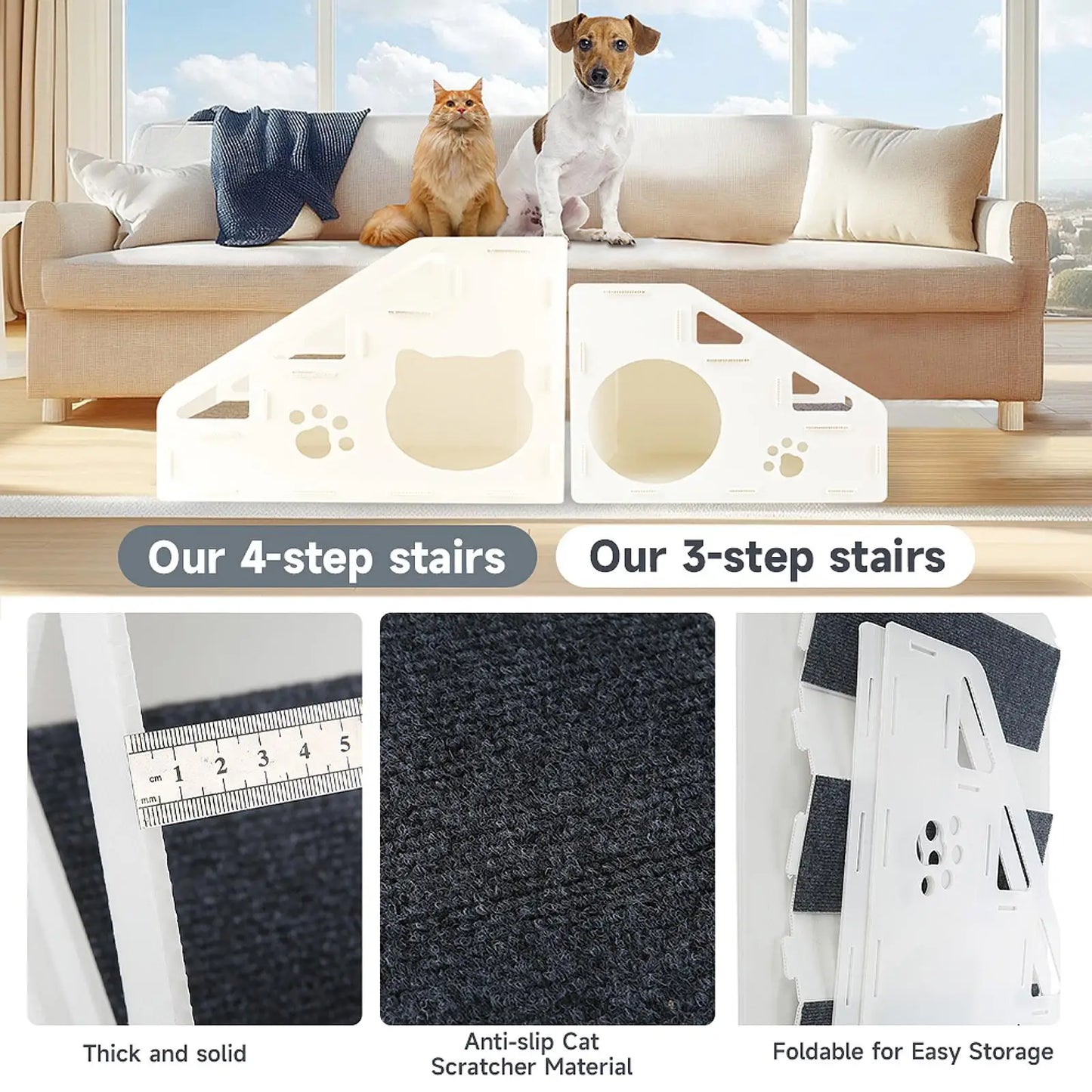 Pet Dog Stair Ladder Pet Steps with Anti Slip Carpet Surface Versatile Puppy Essential for Cars Kitten Small and Older Animals