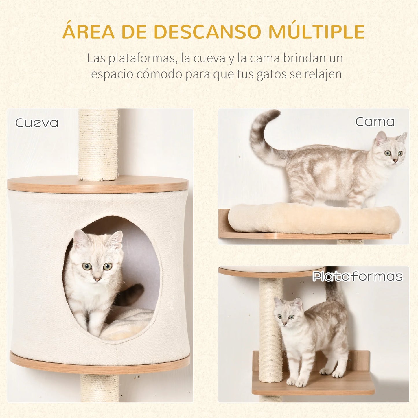 PawHut cat tree wall decks removable cushion scraper Post
