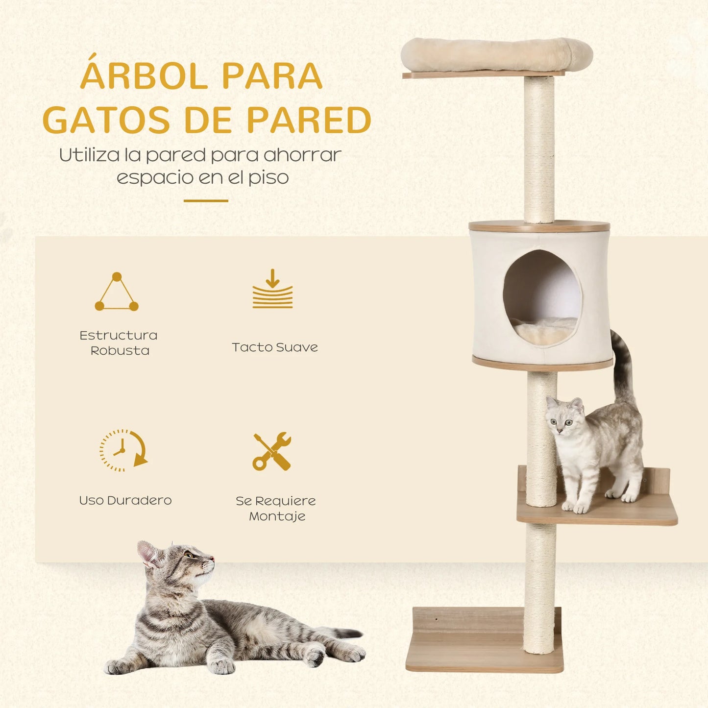 PawHut cat tree wall decks removable cushion scraper Post