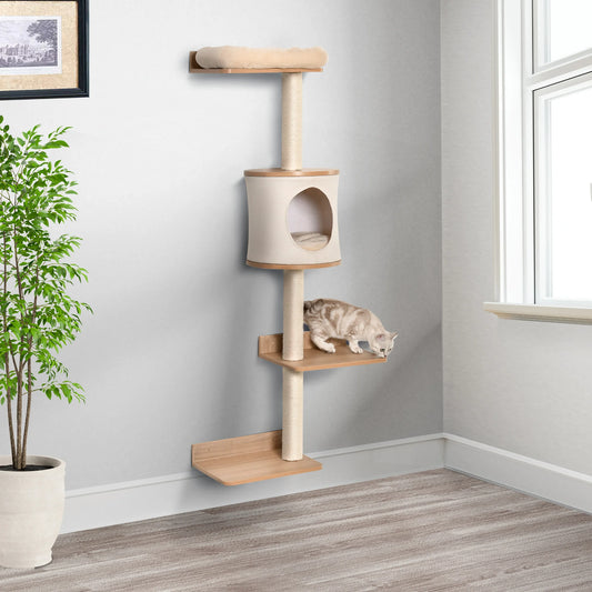 PawHut cat tree wall decks removable cushion scraper Post