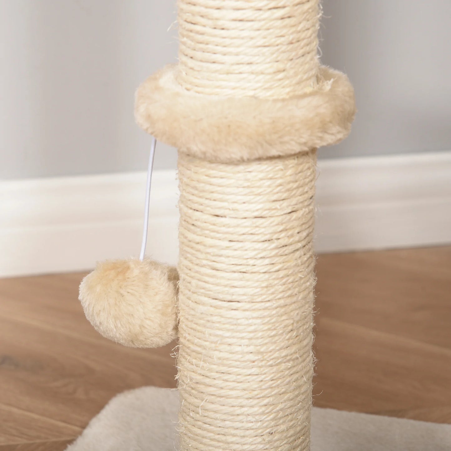 Scratching post with cat cave 100H cm cat bed for small cats with ball toy and sisal beige