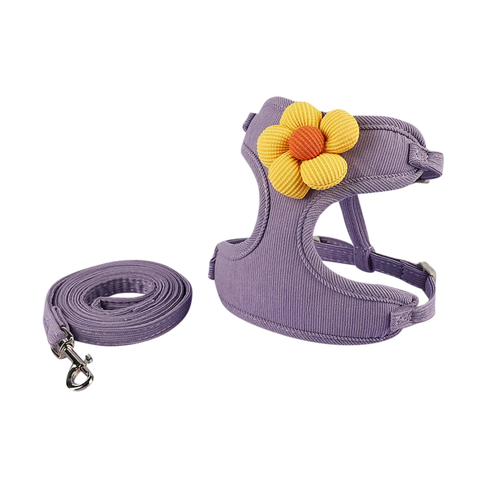 Floral Print Cat Harness and Leash Set, Adjustable Escape-Proof Soft Mesh Vest, Reflective Kitten Harness for Walking, Training,