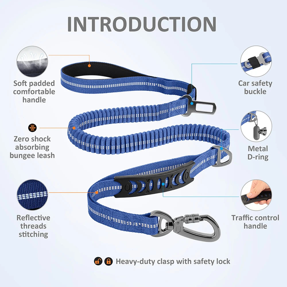 Reflective Dog Leash Durable Nylon Dog Car Seat Belt Elastic Pet Training Lead Travel Car Safety Rope For Small Large Dogs Pug