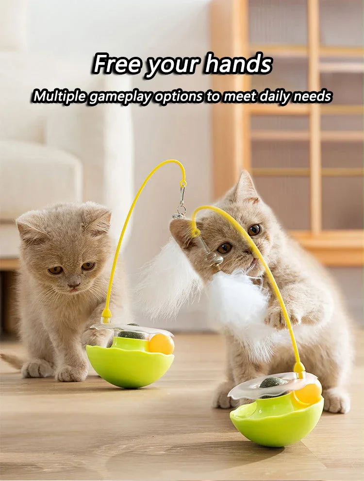 Funny Tumbler Cat Toys for Bite Resistant Removable Turntable Plush Feathers Cat Toy Interactive Cat Teasing Stick