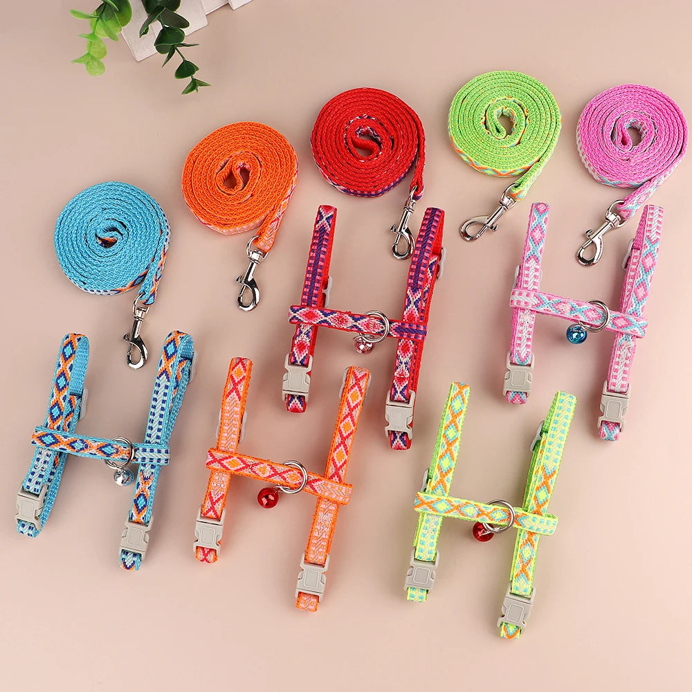 Nylon Cat Harness Leash Set Adjustable Puppy Kitten Harnesses Vest With Bell Pet Walking Lead Rope For Small Dogs Cats Chihuahua