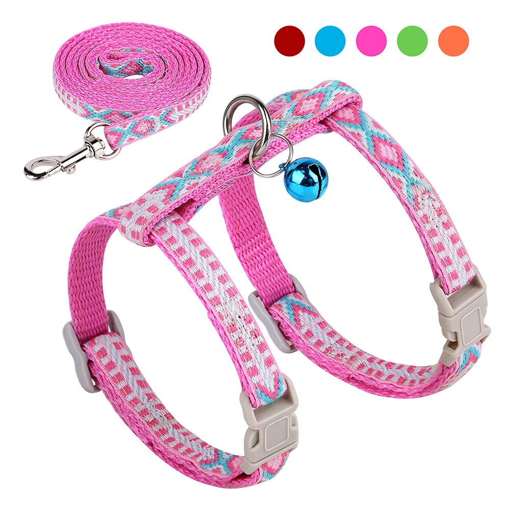 Nylon Cat Harness Leash Set Adjustable Puppy Kitten Harnesses Vest With Bell Pet Walking Lead Rope For Small Dogs Cats Chihuahua