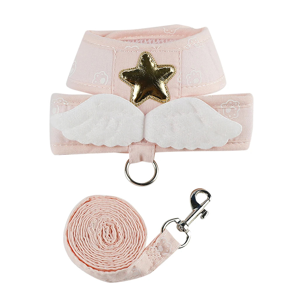 Angel Wing Cat Harness and Leash Set, Adjustable Kitten Vest Harness for Walking, Escape-Proof Soft Mesh Breathable Comfortable
