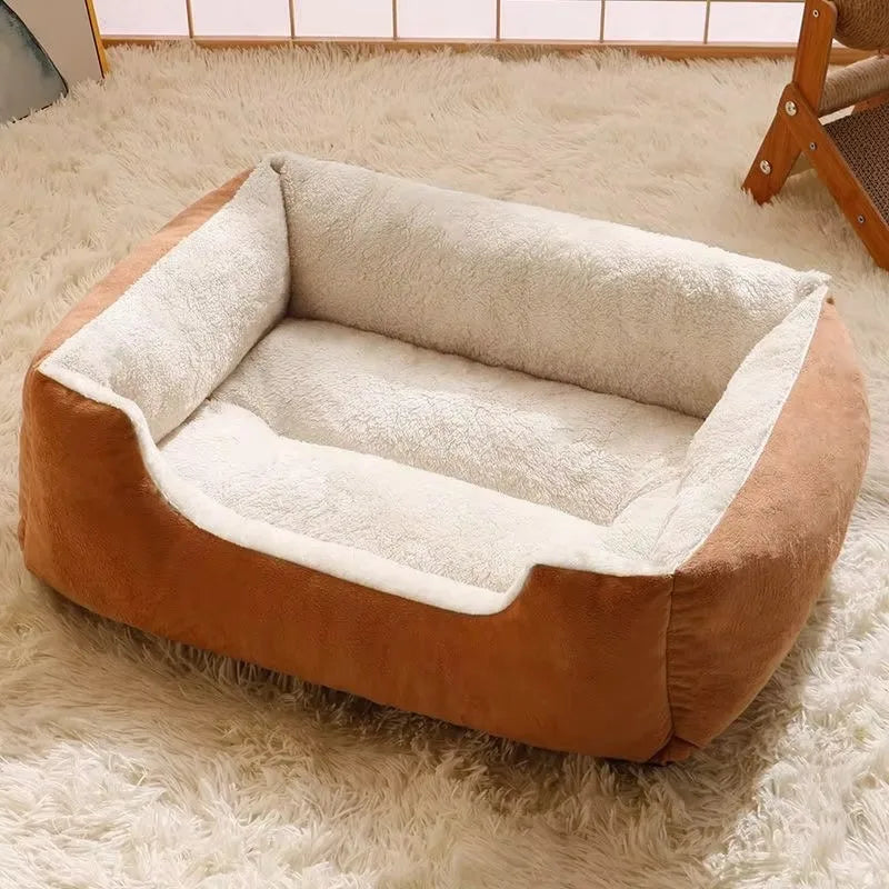 Fluffy Thickened Cat Bed Square Warm Comfortable Pets Cushion Pad with Non-slip Base Soft Large Dog Nest Winter Pet Supplies