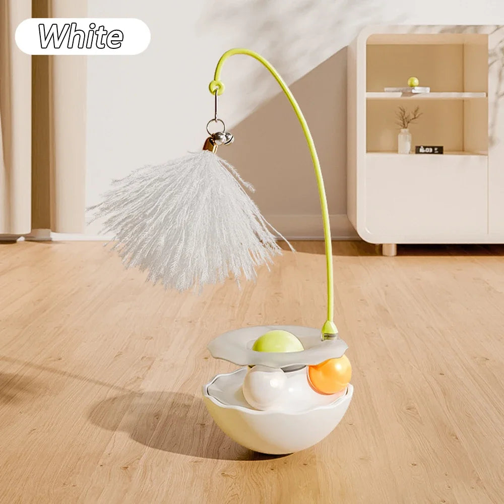 Funny Tumbler Cat Toys for Bite Resistant Removable Turntable Plush Feathers Cat Toy Interactive Cat Teasing Stick