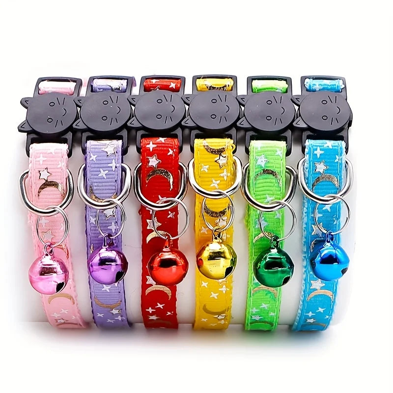 Comfort Fit Cartoon Design Adjustable Nylon Cat Collar - Safety Buckle and Bell, Durable Pet Accessory for Small Dogs & Cats