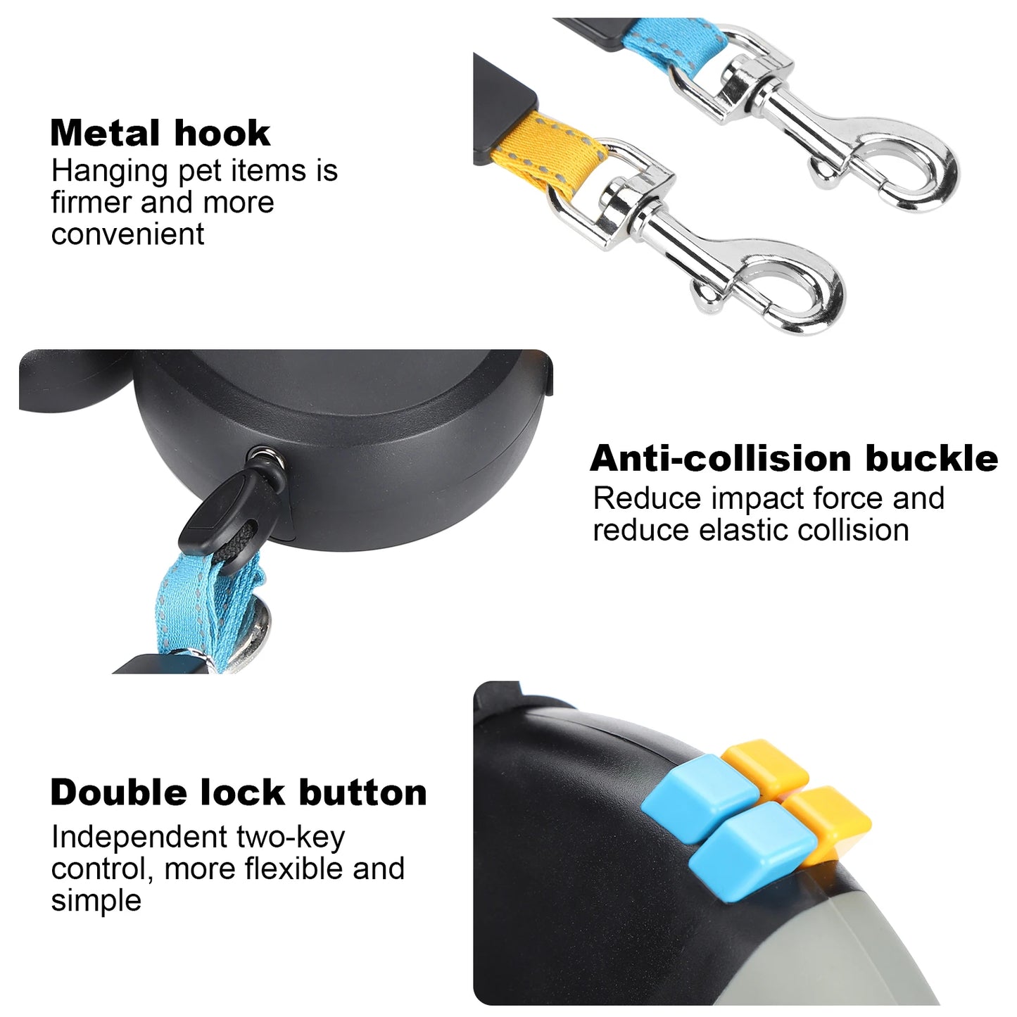 Pet Double-Head Traction Rope One for Two Traction Dog Double-Ended Retractable Leash with LED Light