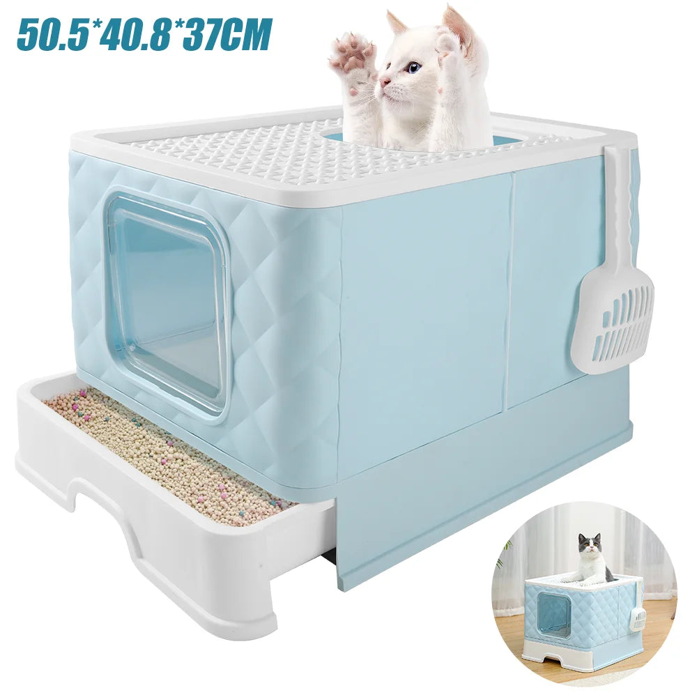 Cat Litter Box Semi-enclosed Splashproof Cat Tray Cat Toilet Cleaning Basin Supplies Self Cleaning Large Cat Toilet Litter Tray