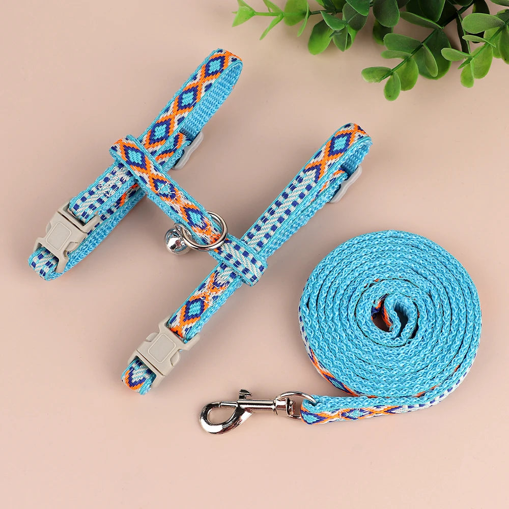 Nylon Cat Harness Leash Set Adjustable Puppy Kitten Harnesses Vest With Bell Pet Walking Lead Rope For Small Dogs Cats Chihuahua