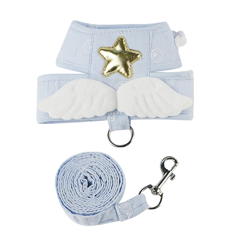 Angel Wing Cat Harness and Leash Set, Adjustable Kitten Vest Harness for Walking, Escape-Proof Soft Mesh Breathable Comfortable