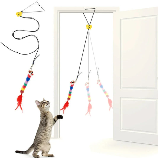 1PC Door-Hanging Mouse And Cat Toy Adjustable Retractable Door-Hanging Swing Mouse And Cat Toy Random Color