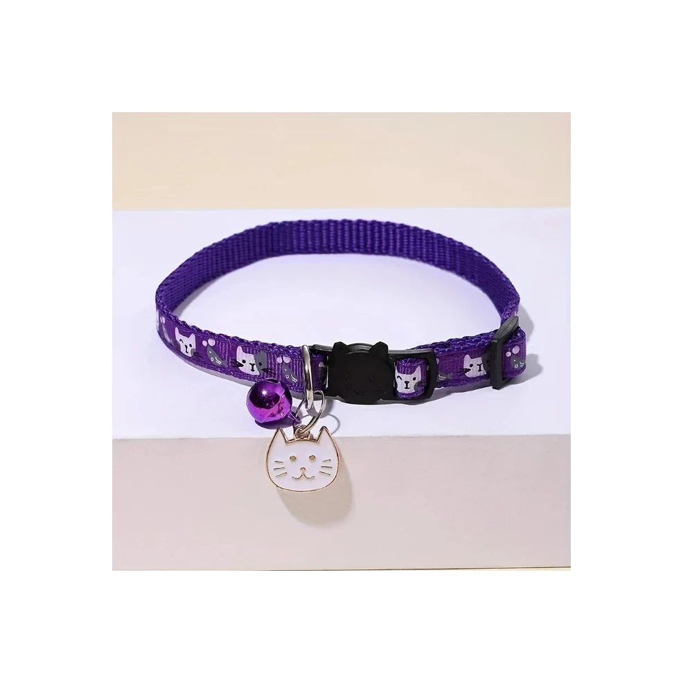 Comfort Fit Cartoon Design Adjustable Nylon Cat Collar - Safety Buckle and Bell, Durable Pet Accessory for Small Dogs & Cats