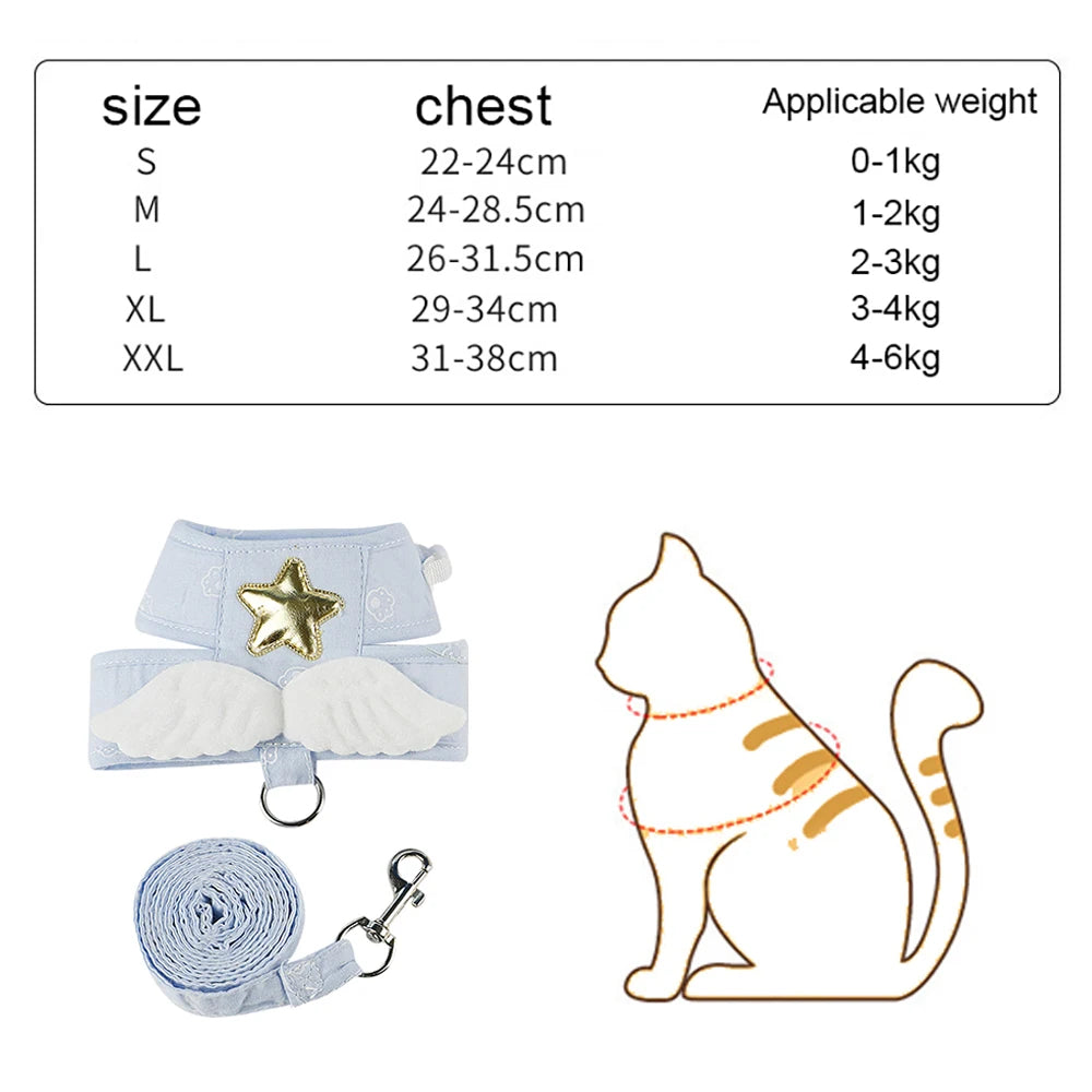 Angel Wing Cat Harness and Leash Set, Adjustable Kitten Vest Harness for Walking, Escape-Proof Soft Mesh Breathable Comfortable