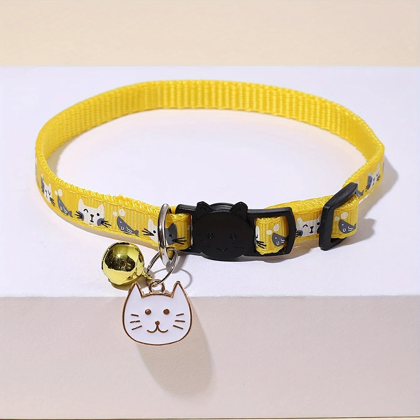 Comfort Fit Cartoon Design Adjustable Nylon Cat Collar - Safety Buckle and Bell, Durable Pet Accessory for Small Dogs & Cats