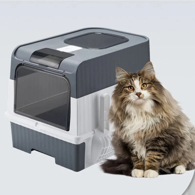 Capacity Cat Litter Box Self Enclosed Foldable Kitty Toilet Cleaning Pan Drawer Anti-Splashing Cat Toilet Boxes Litter Scoop