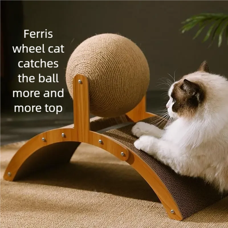 2 In 1, Cat Scratching Ball Wooden Cat Scratcher, Natural Sisal Scratch Board Scratching Column, Wear-Resistant Paw Wood Scraper
