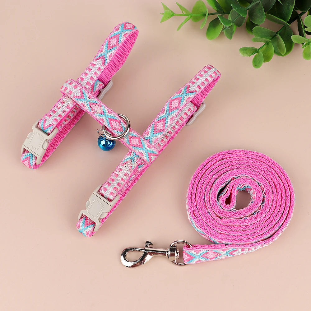 Nylon Cat Harness Leash Set Adjustable Puppy Kitten Harnesses Vest With Bell Pet Walking Lead Rope For Small Dogs Cats Chihuahua