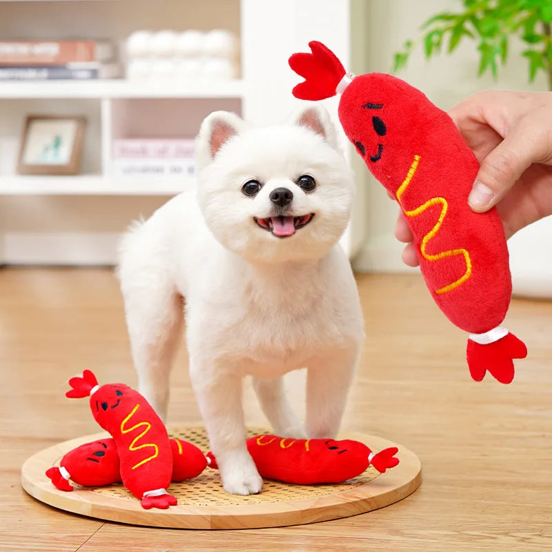 Dog Chew Toy Cute Plush Squeaky Toy Teeth Cleaning Bite-resistant Puppy Toy Interactive Training Dog Supplies