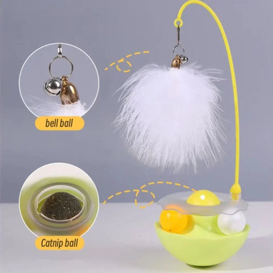 Funny Tumbler Cat Toys for Bite Resistant Removable Turntable Plush Feathers Cat Toy Interactive Cat Teasing Stick