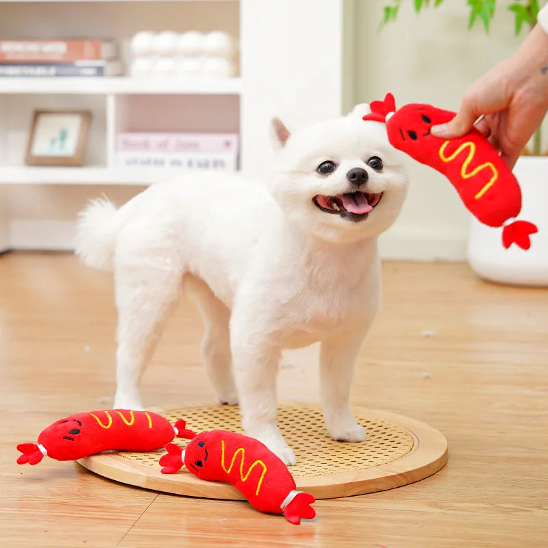 Dog Chew Toy Cute Plush Squeaky Toy Teeth Cleaning Bite-resistant Puppy Toy Interactive Training Dog Supplies