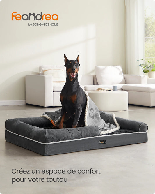 Orthopedic Dog Bed, Raised Edges, Removable and Washable Cover, 120 x 85 x 18 cm, Non-Slip, Dark Grey