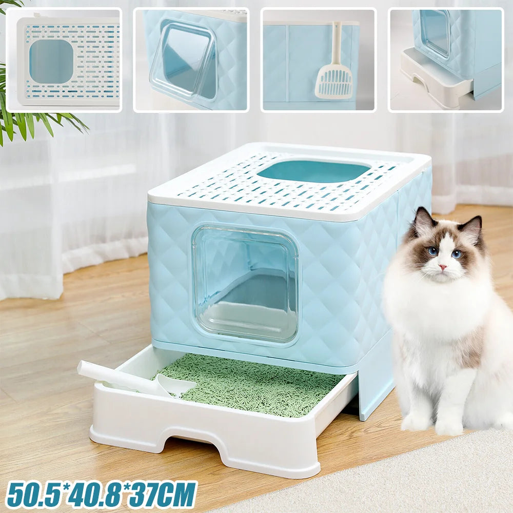 Cat Litter Box Semi-enclosed Splashproof Cat Tray Cat Toilet Cleaning Basin Supplies Self Cleaning Large Cat Toilet Litter Tray