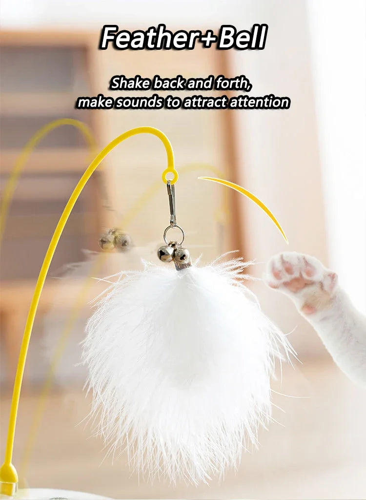 Funny Tumbler Cat Toys for Bite Resistant Removable Turntable Plush Feathers Cat Toy Interactive Cat Teasing Stick