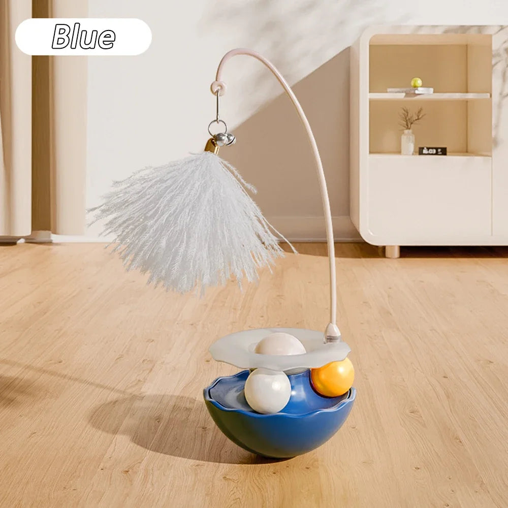 Funny Tumbler Cat Toys for Bite Resistant Removable Turntable Plush Feathers Cat Toy Interactive Cat Teasing Stick
