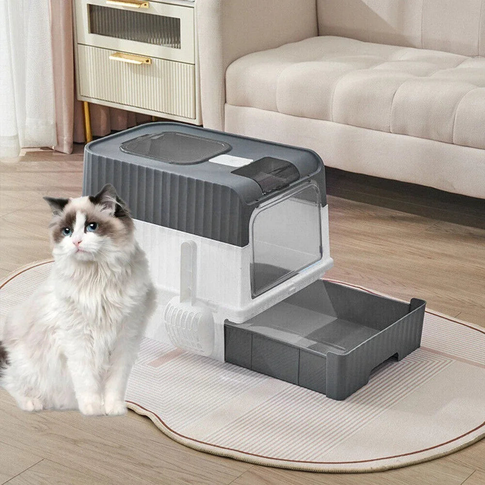 Capacity Cat Litter Box Self Enclosed Foldable Kitty Toilet Cleaning Pan Drawer Anti-Splashing Cat Toilet Boxes Litter Scoop