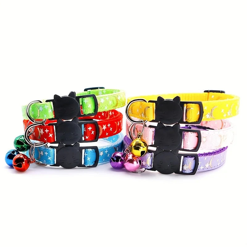 Comfort Fit Cartoon Design Adjustable Nylon Cat Collar - Safety Buckle and Bell, Durable Pet Accessory for Small Dogs & Cats
