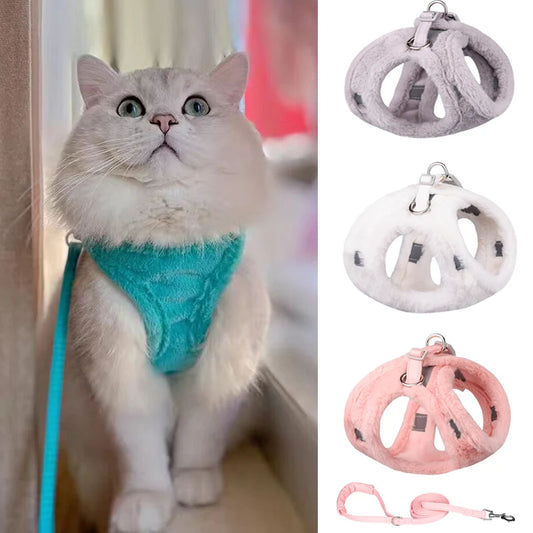 Newest Rabbit Fur Pet Harness for Cats Gotas Winter Warm Thicken Cat Harnesses Sphynx Katten Kedi mascotas Accessories Supplies