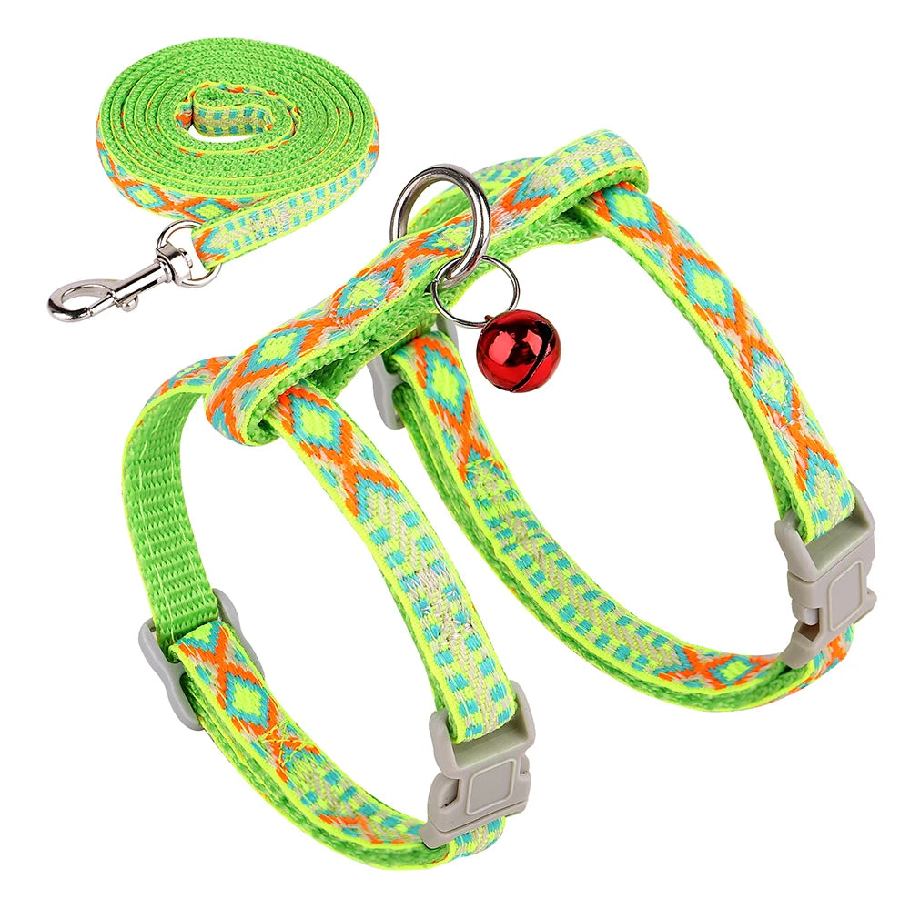 Nylon Cat Harness Leash Set Adjustable Puppy Kitten Harnesses Vest With Bell Pet Walking Lead Rope For Small Dogs Cats Chihuahua