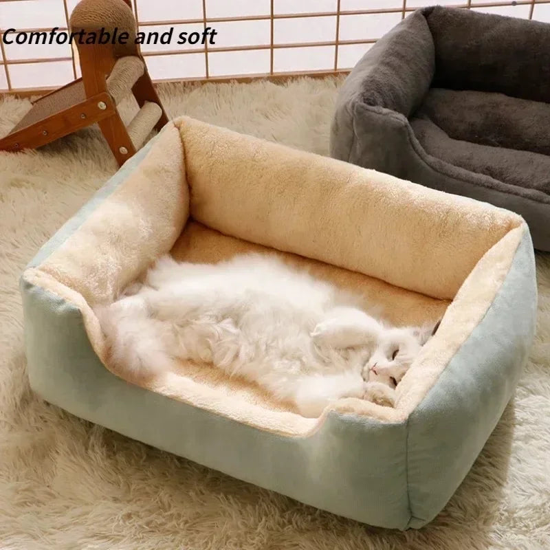 Fluffy Thickened Cat Bed Square Warm Comfortable Pets Cushion Pad with Non-slip Base Soft Large Dog Nest Winter Pet Supplies