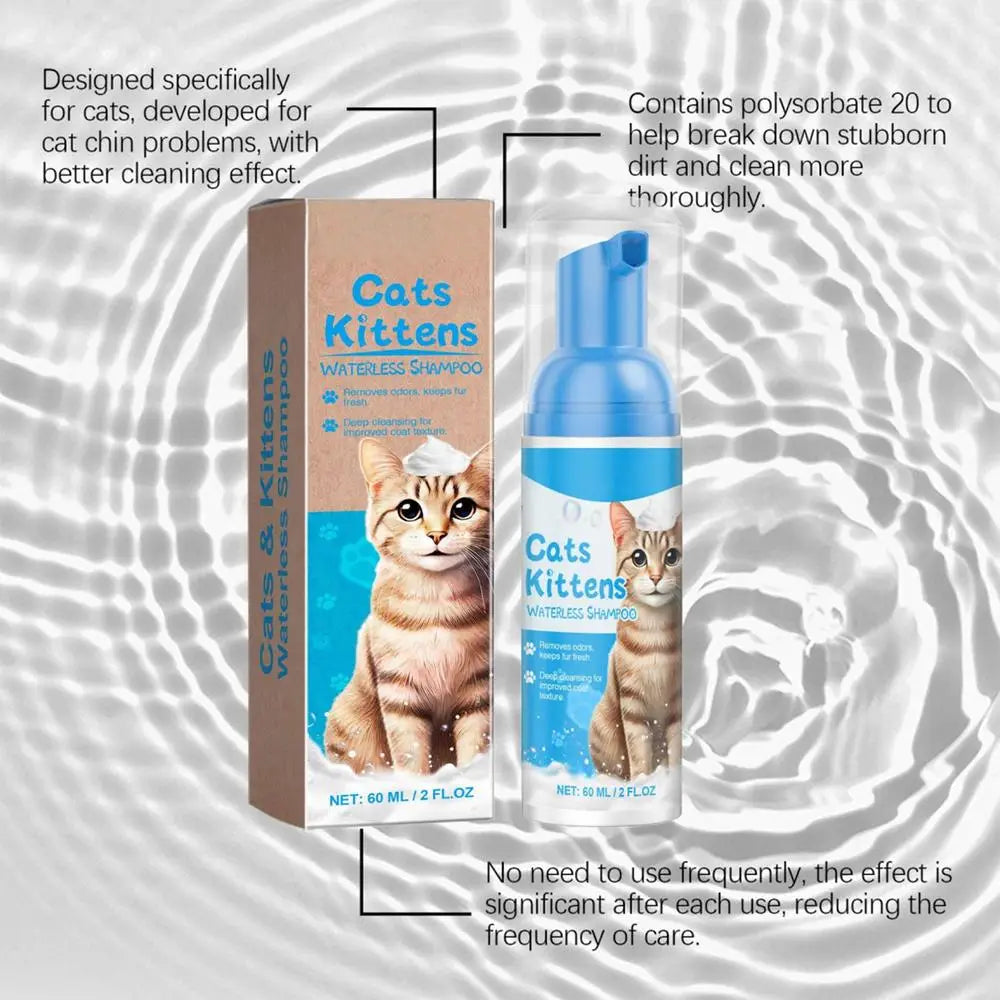 Cat Dry Shampoo Waterless Cat Shampoo Licking Safe Dry Shampoo 60ml Gentle Foam Shampoo For Cats Deep Cleansing Relieves Itchy