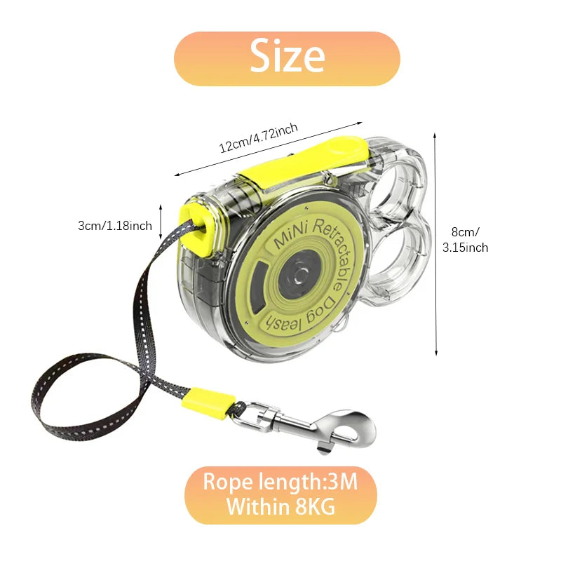 Automatic Retractable Small Dog Leash 3m Ultralight Portable Nylon with Locking Alloy Clip for Outdoor Jogging Hiking Travel