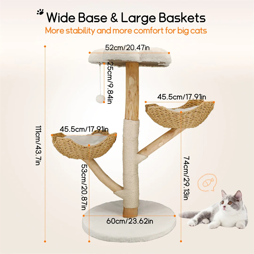 110cm Modern Cat Furniture Climbing Tree Solid Wood Activity Center with Scratching Post for Kitty