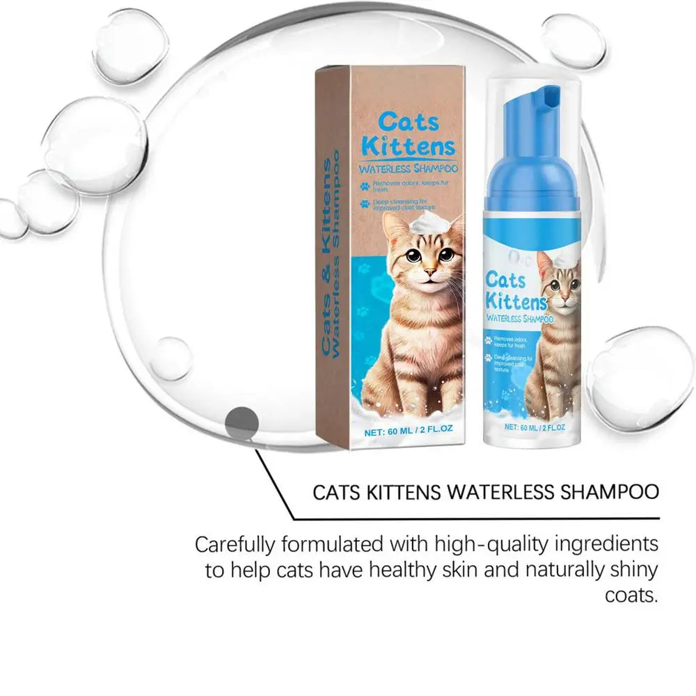 Flea Shampoo For Cats No Rinse Quick-Drying Cat Shampoo Licking Safe Dry Shampoo 60ml Gentle Foam Shampoo For Cats Deep