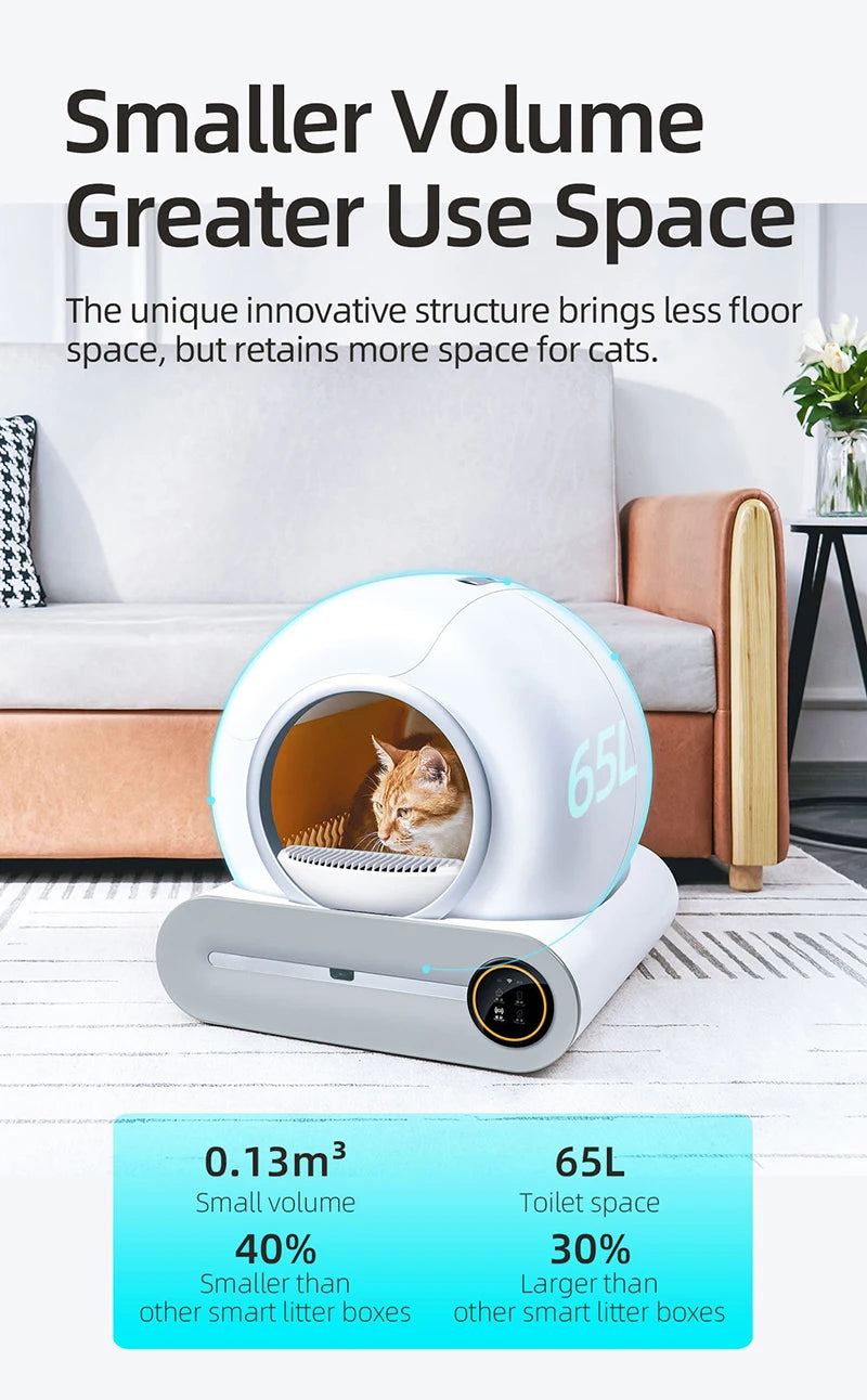 65L Automatic Smart Cat Litter Box Self Cleaning Fully Enclosed Large Cat Toilet Litter Tray