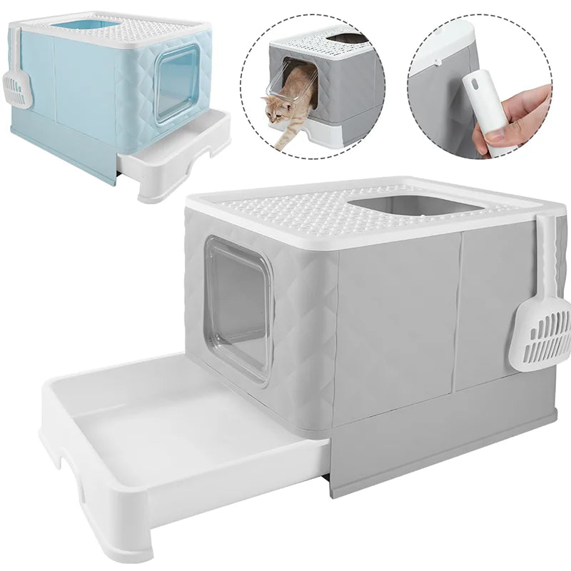 Cat Litter Box Semi-enclosed Splashproof Cat Tray Cat Toilet Cleaning Basin Supplies Self Cleaning Large Cat Toilet Litter Tray
