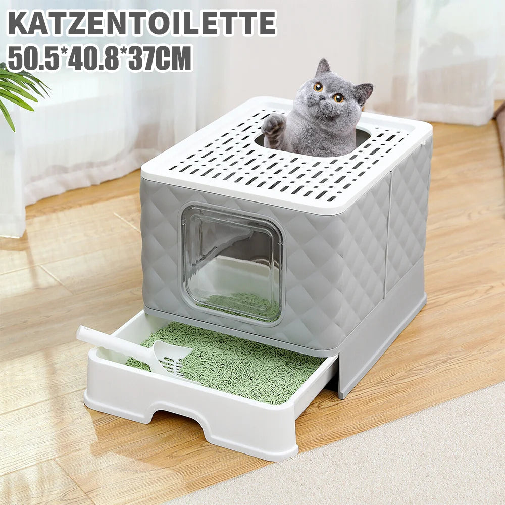 Cat Litter Box Semi-enclosed Splashproof Cat Tray Cat Toilet Cleaning Basin Supplies Self Cleaning Large Cat Toilet Litter Tray