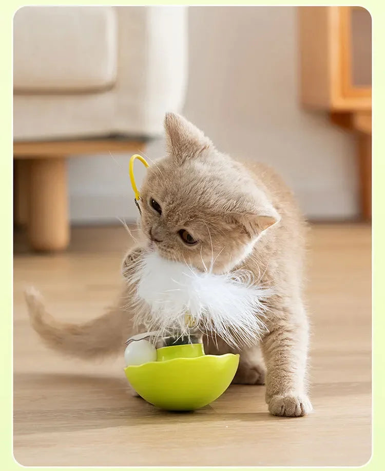 Funny Tumbler Cat Toys for Bite Resistant Removable Turntable Plush Feathers Cat Toy Interactive Cat Teasing Stick