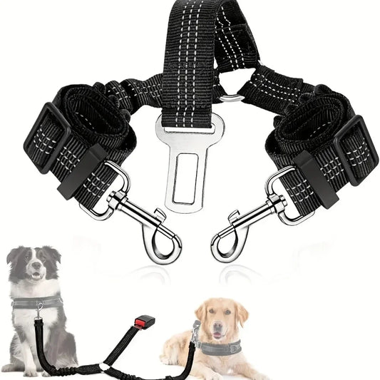 Adjustable Elastic Car Harness Seat Belt with Shock Double Dog Safety Seat Belt Reflective Dog Car Restraint for Pet Safety Belt
