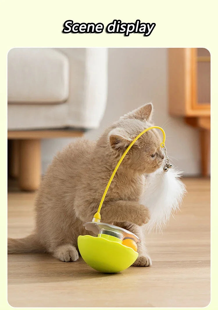 Funny Tumbler Cat Toys for Bite Resistant Removable Turntable Plush Feathers Cat Toy Interactive Cat Teasing Stick