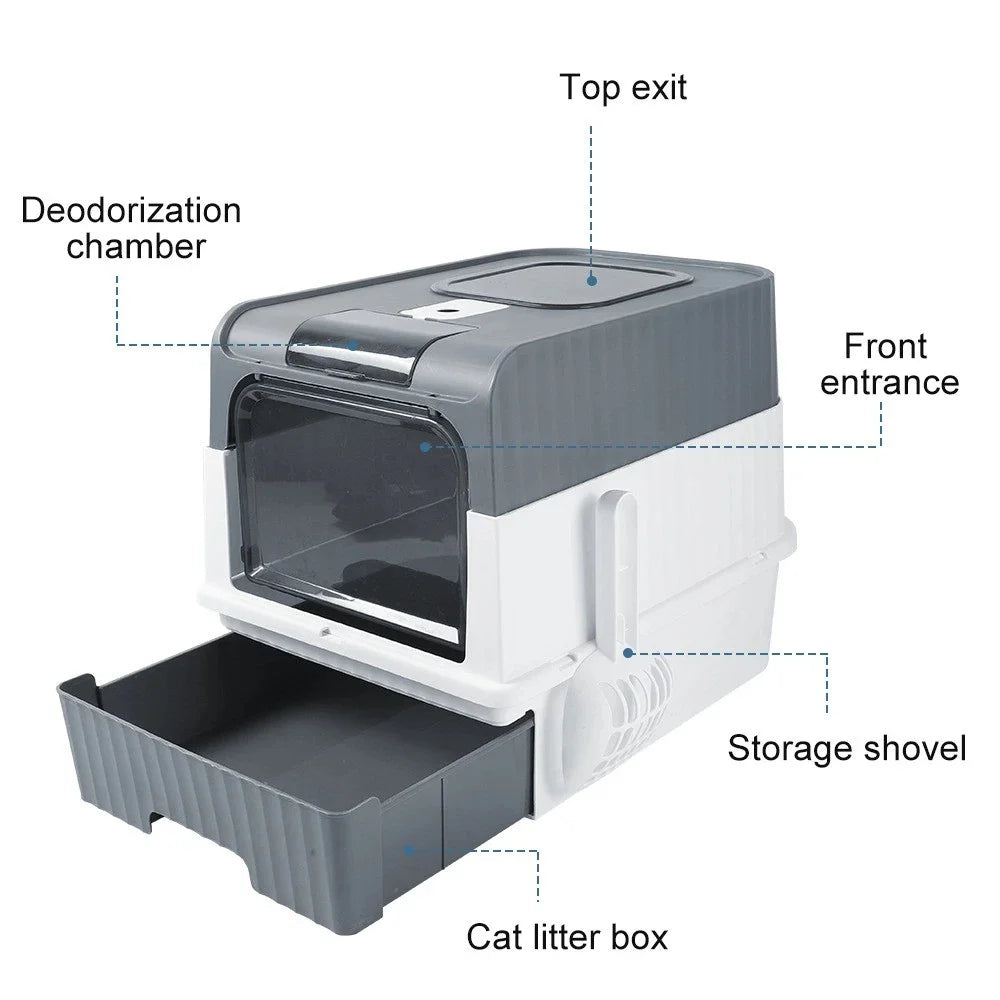Capacity Cat Litter Box Self Enclosed Foldable Kitty Toilet Cleaning Pan Drawer Anti-Splashing Cat Toilet Boxes Litter Scoop