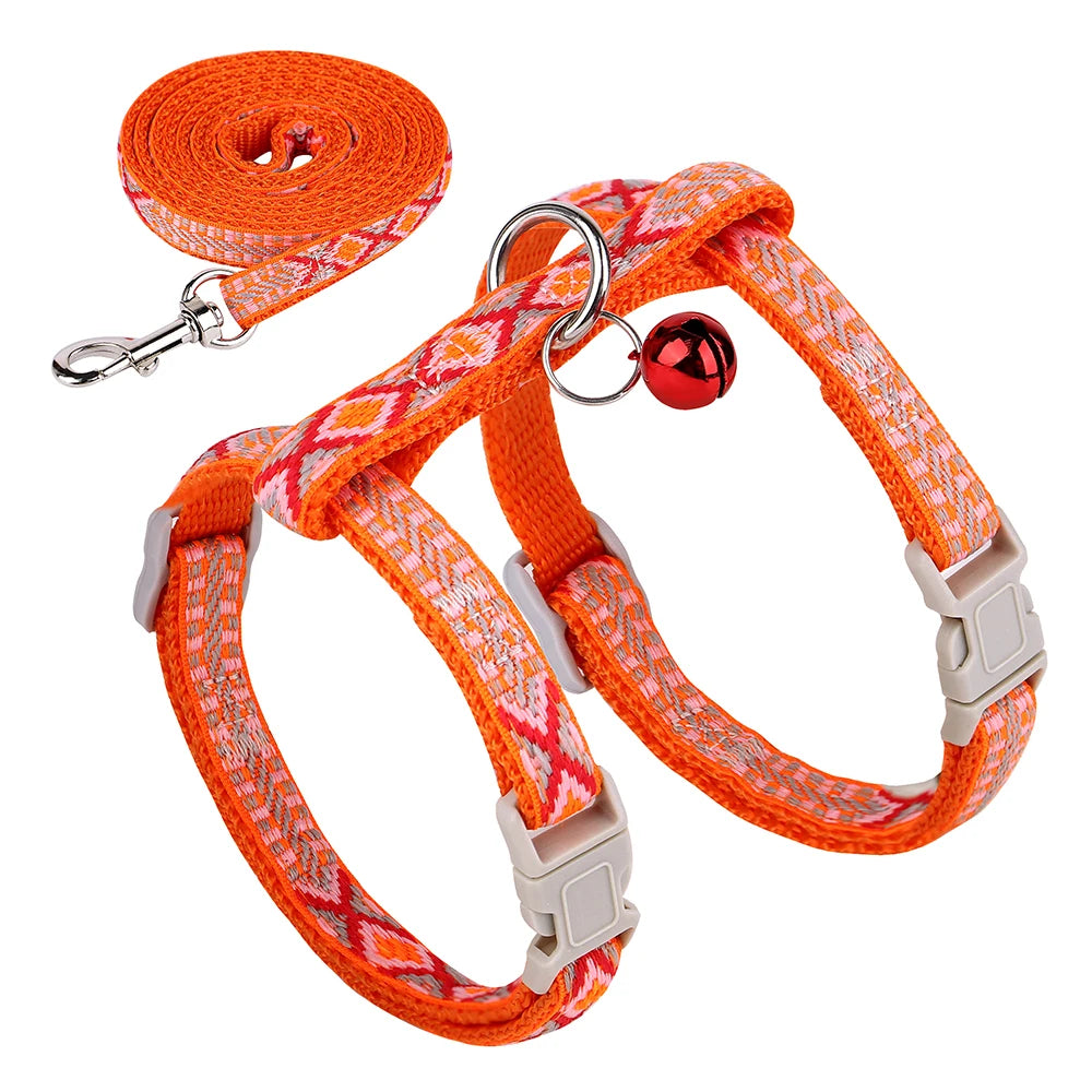 Nylon Cat Harness Leash Set Adjustable Puppy Kitten Harnesses Vest With Bell Pet Walking Lead Rope For Small Dogs Cats Chihuahua